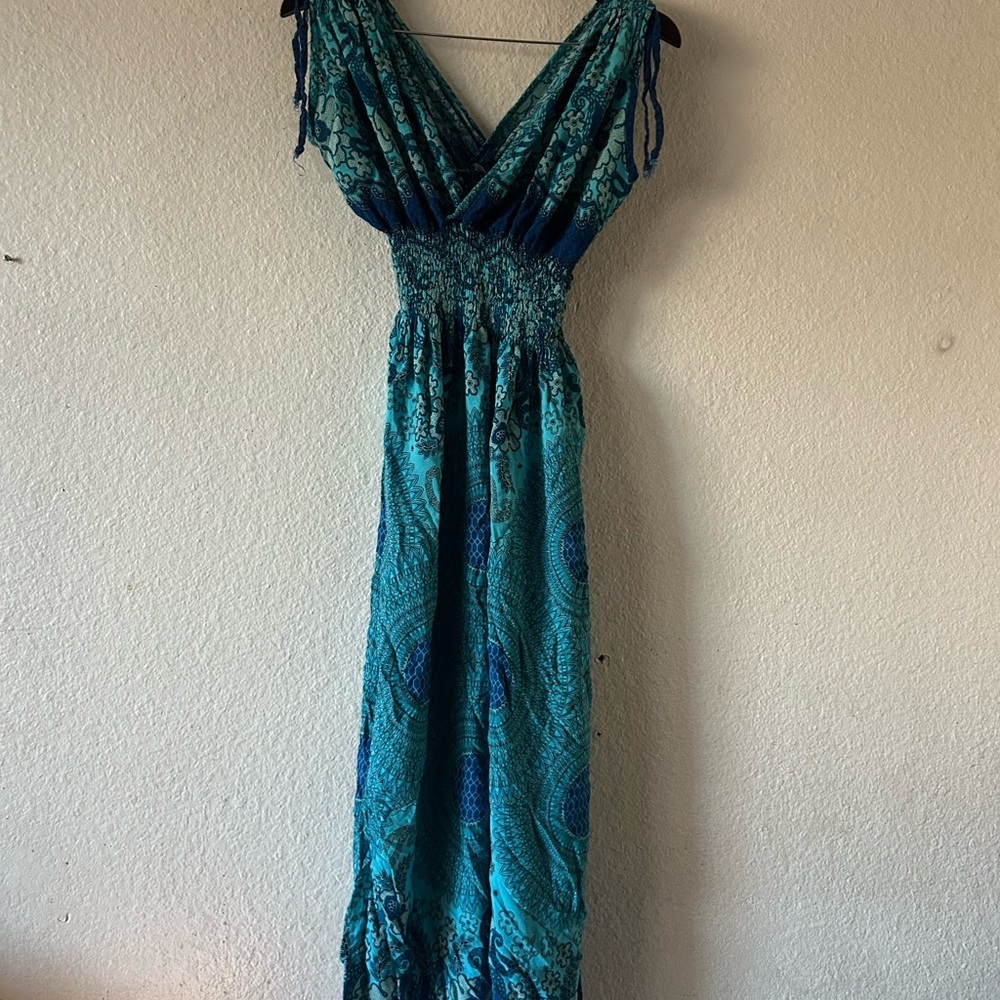 Unbranded Blue Rayon V Neck Stretch Maxi Medium Dress Fairy Mermaid Y2K - Picture 8 of 10